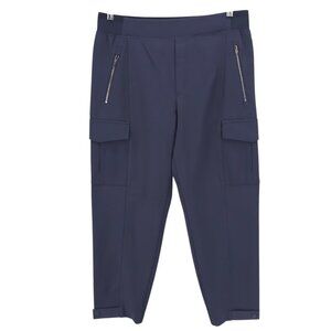 ATHLETA Endless High Rise Cargo Pant Navy Blue Stretch Elastic Waist PETITE 12P